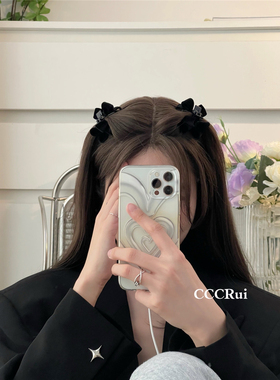 CCCRUI王心凌同款丝绒蝴蝶结公主头小号抓夹侧边刘海发夹发卡发抓
