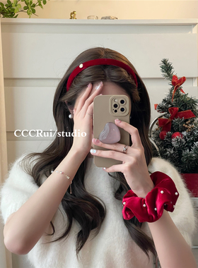 CCCRUI法式复古圣诞新年发饰韩国红色丝绒进口高级感气质圆片发箍