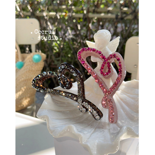 CCCRUI超美进口渐变捷克钻抓夹轻奢水钻爱心大鲨鱼夹超闪满钻发饰