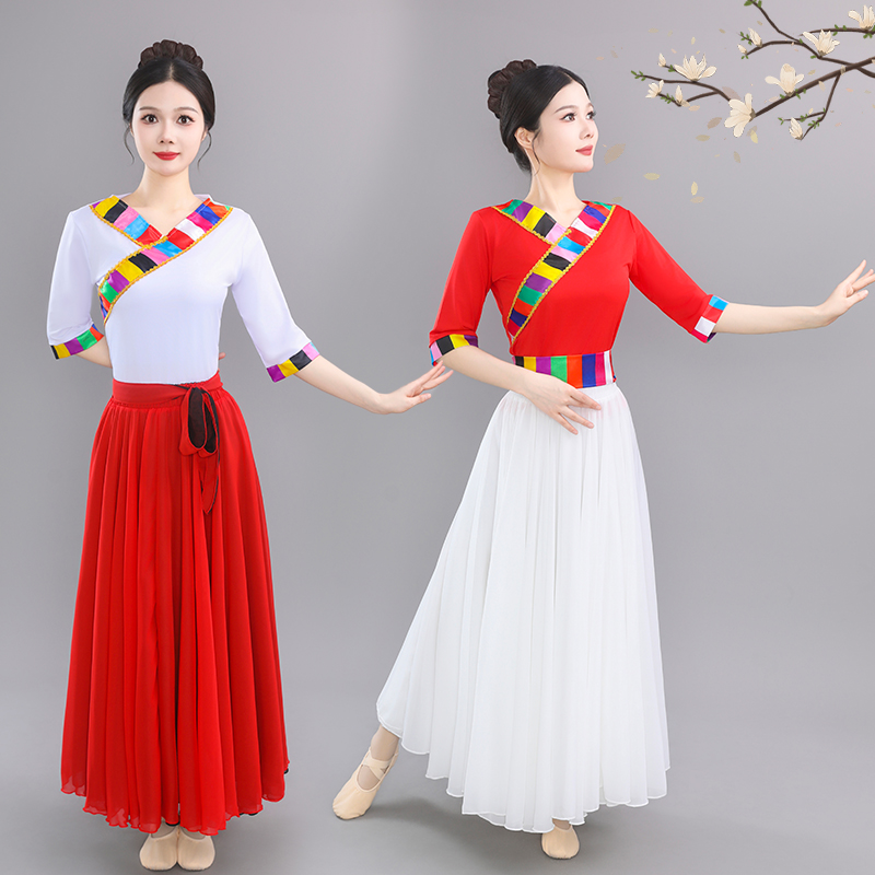 新款藏族舞蹈演出服裝女藏族廣場舞上衣女藏族藝考練功服上衣長袖