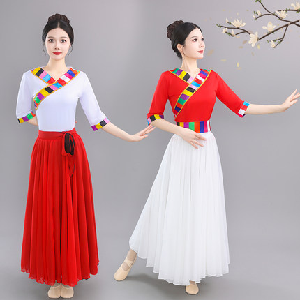 新款藏族舞蹈演出服装女藏族广场舞上衣女藏族艺考练功服上衣长袖