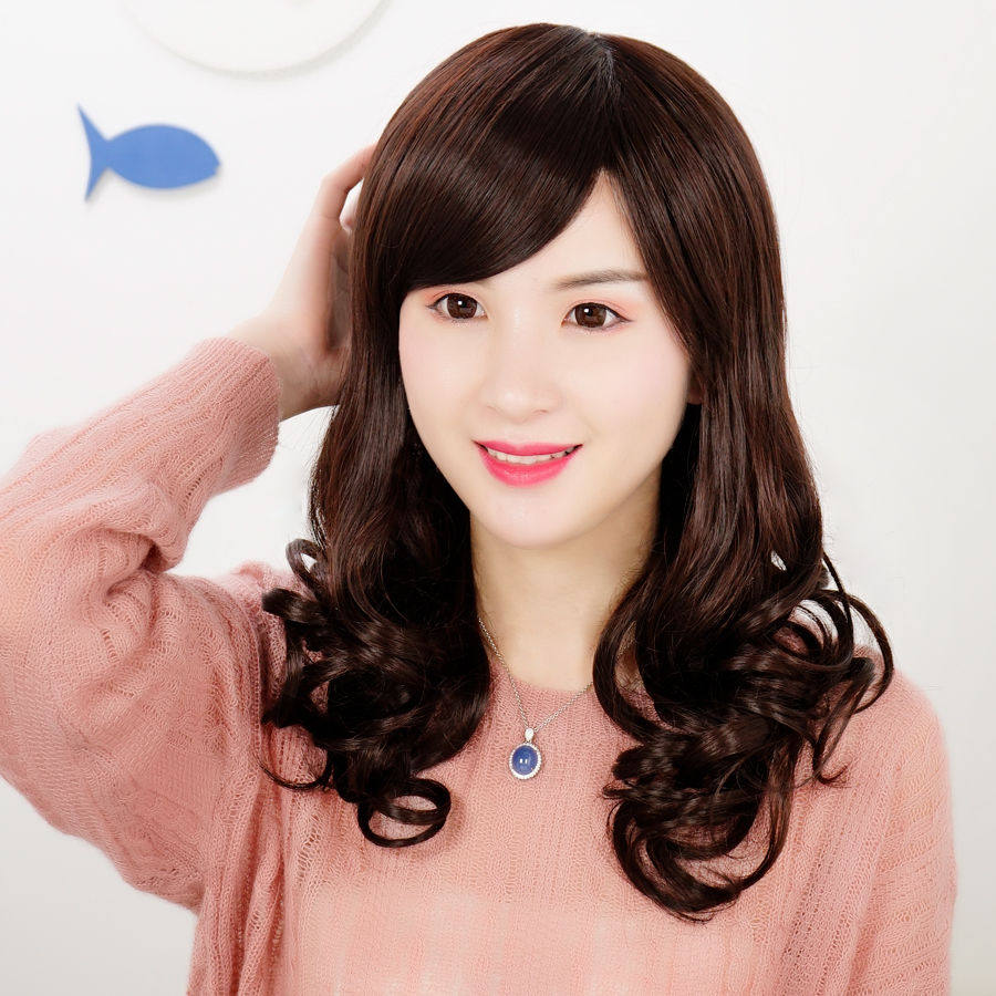 厂假发女长发斜刘海长卷发中年妈妈假头套45cm中长发全头套可扎库