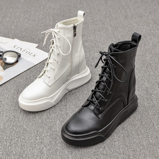 2025秋冬新款 真皮8cm内增高马丁靴女百搭厚底显瘦小个子坡跟短靴