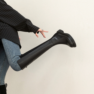 真皮厚底增高不过膝长靴女2025秋冬新款 高筒弹力靴百搭长筒骑士靴