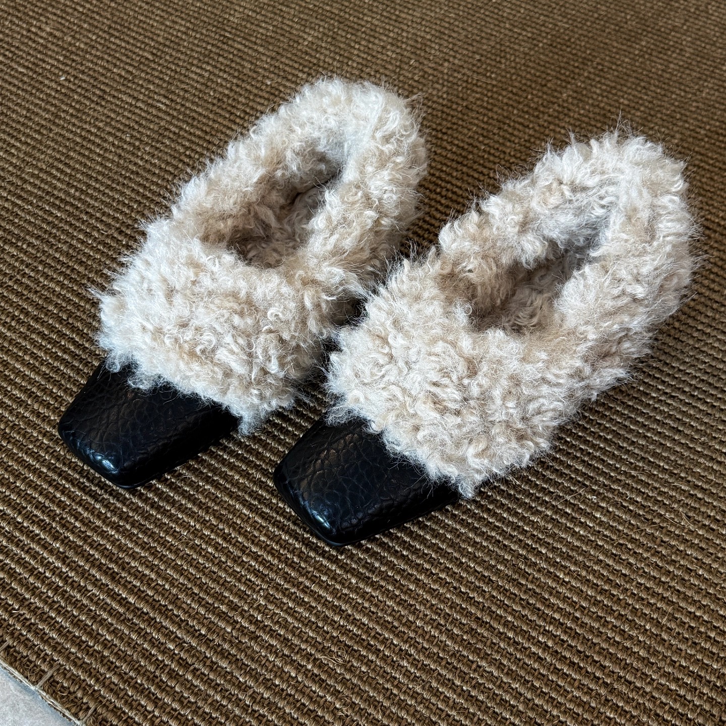 龙猫叔方头内增高毛毛鞋加绒单鞋