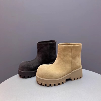 龙猫叔大头粗跟厚底松糕马丁靴