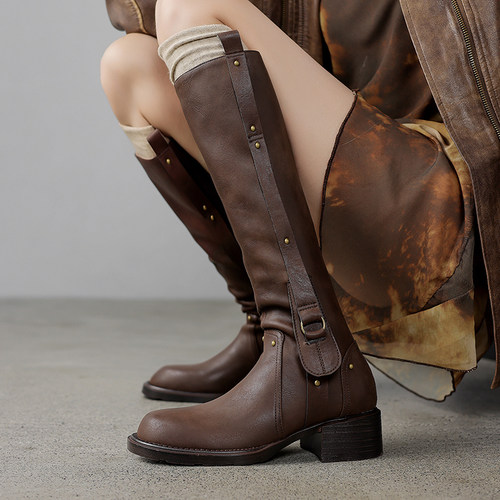 龙猫叔中跟不过膝长靴高筒骑士靴