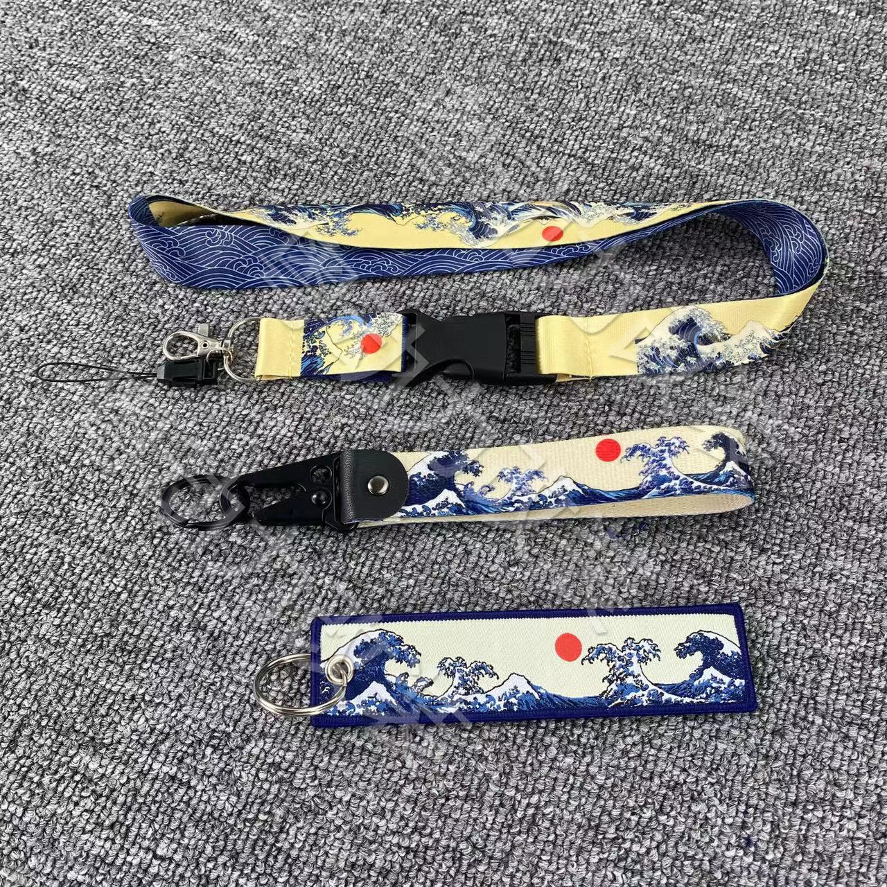 JDM改装潮流日系和风海浪 尼龙刺绣织带长挂绳钥匙扣挂件吊绳挂脖