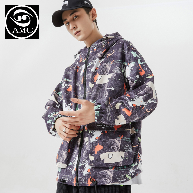 Mens fashion brand autumn and winter new bear print couple Hooded Jacket Guochao mens and womens loose Plush warm jacket