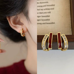 无耳洞「朱颜辞镜」复古红色滴油精致耳针高级感无痛蚊香盘耳夹