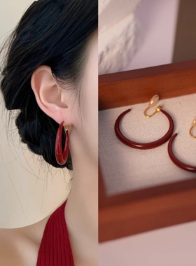 无耳洞「圆舞曲」会动耳圈安可拉红色滴油耳针显白素圈蚊香盘耳夹
