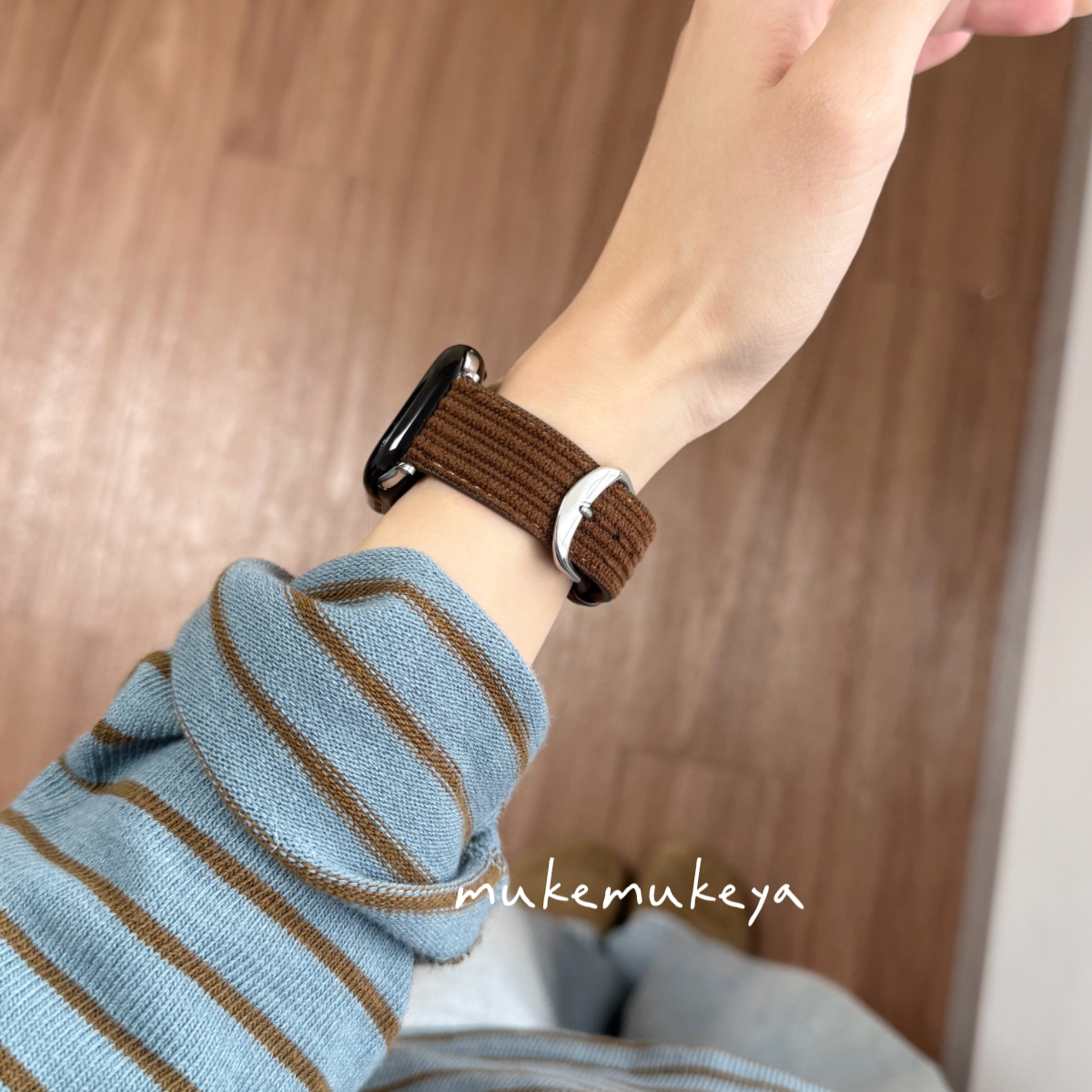 适用苹果手表 简约秋冬灯芯绒iwatchs11表带applewatch109876表带