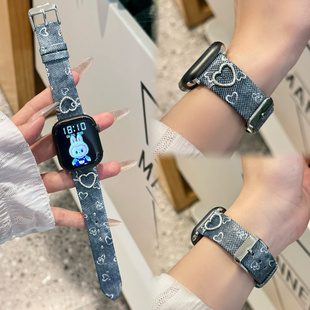 烫金爱心牛仔适用苹果iwatchs10表带9代appleUltra3牛仔s8透气6se