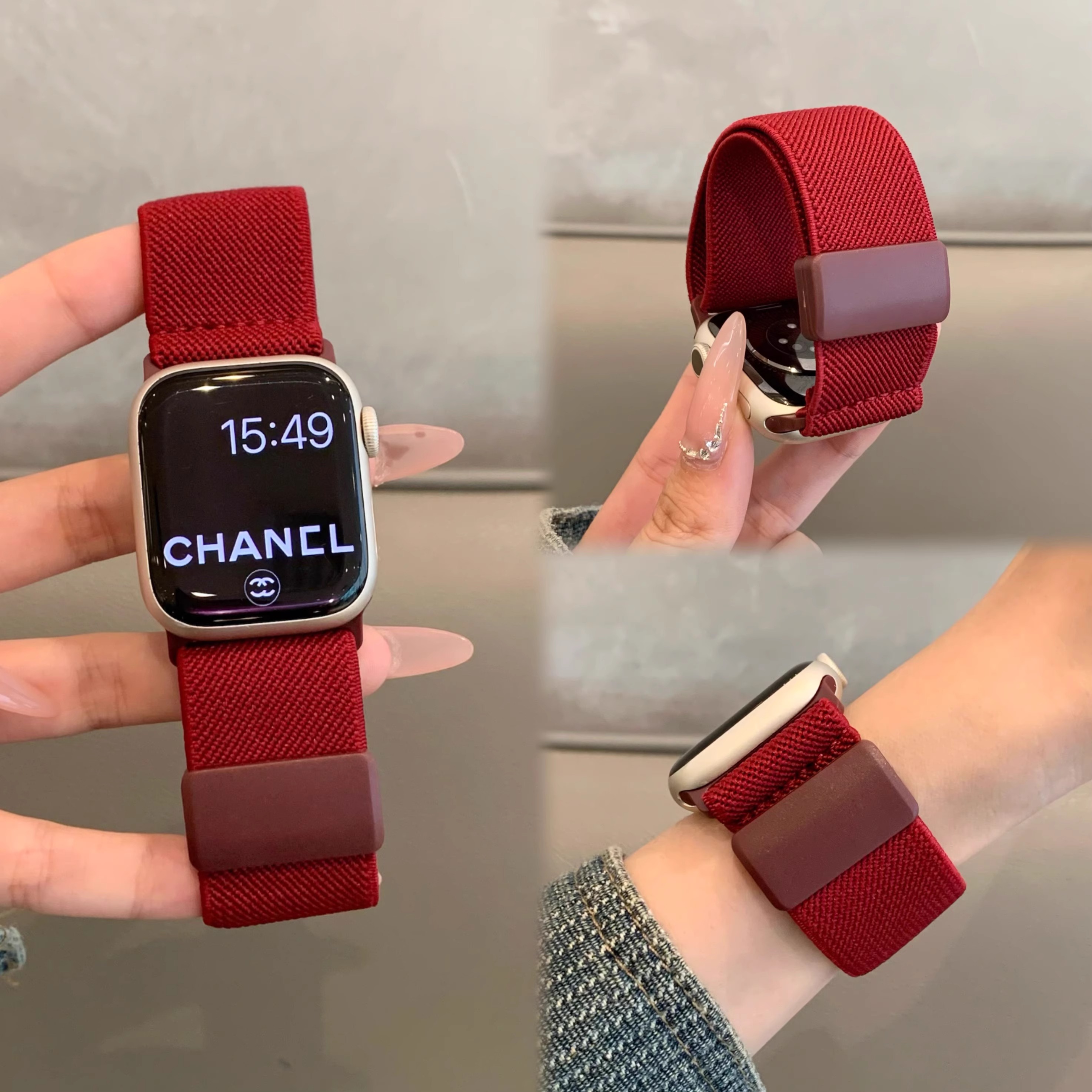适用苹果手表Appleiwatch10s987543表带新年弹力编织磁吸扣女SE21