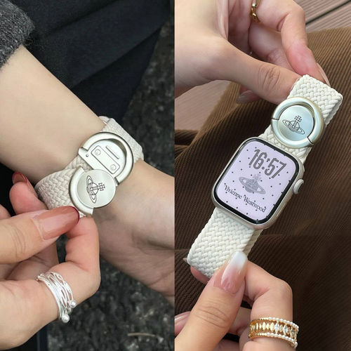 适用小米89pro华为FIT5苹果S11手表iWatchSE土星圆扣编织磁吸表带