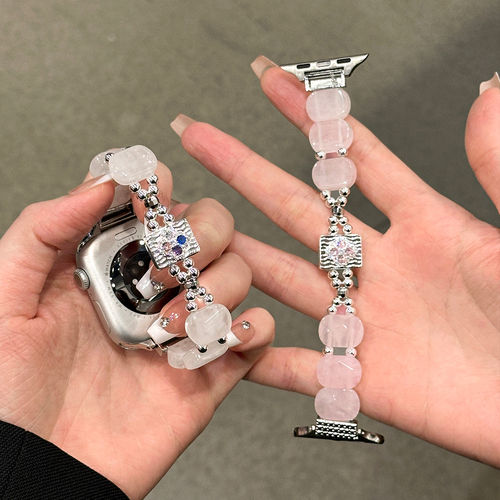 适用苹果ApplewatchS11s10手表冰透串珠拼金属适用SE321表带女987