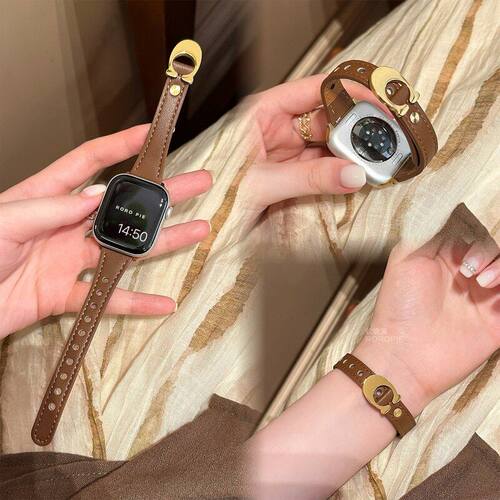 适用苹果AppleWatchs11高级C字钉扣皮表带小米手环10pro华为fit54