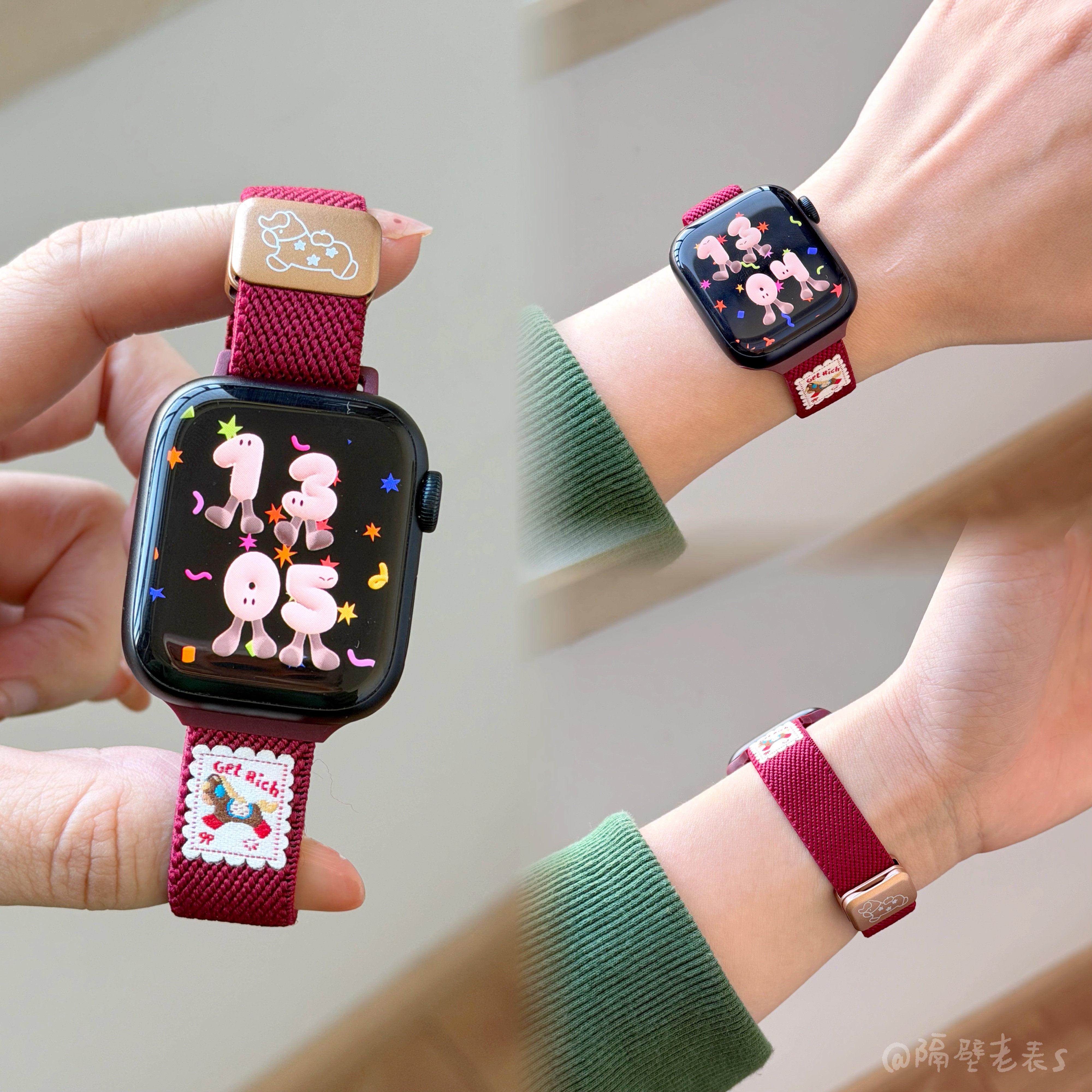 新年红小马小蛮腰弹力尼龙磁吸适用苹果表带Apple watch11SE310女,智能设备,智能手表手环表带/腕带,淘宝优惠券,粉丝福利购,淘宝优惠卷