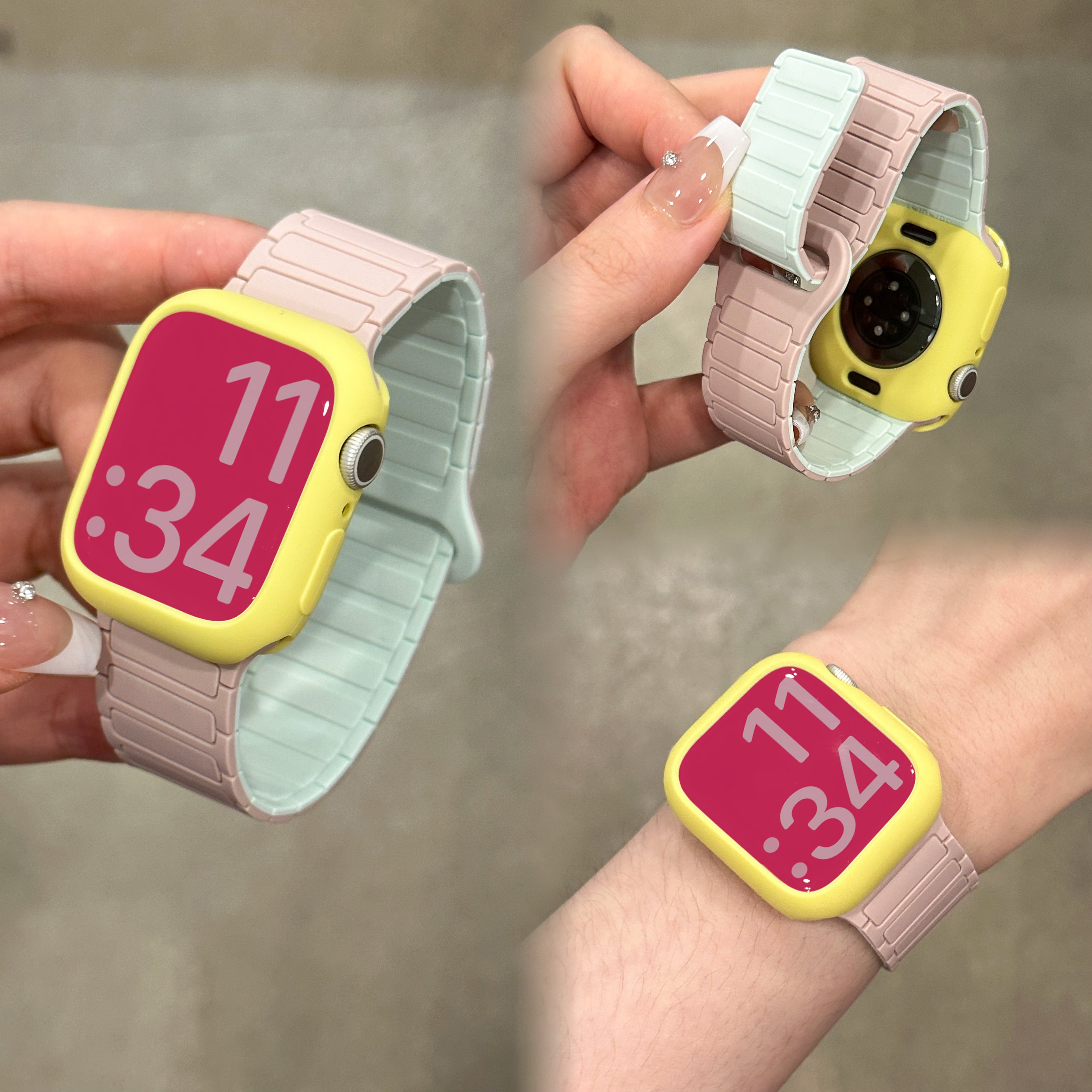 张婧仪软磁撞色适用iWatchS11表带苹果AppleWatch1098SE321保护壳