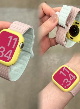 张婧仪软磁撞色适用iWatchS11表带苹果AppleWatch1098SE321保护壳