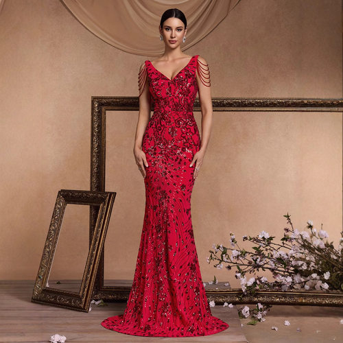 evening party dress birthday gown long maix wedding dressred
