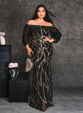 Plus Size Sequin Large Evening Gown Birthday Party Dress 4xl