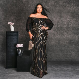 Plus Size Sequin Large Evening Gown Birthday Party Dress 4xl