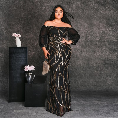 欧美风时尚性感长袖大码长裙