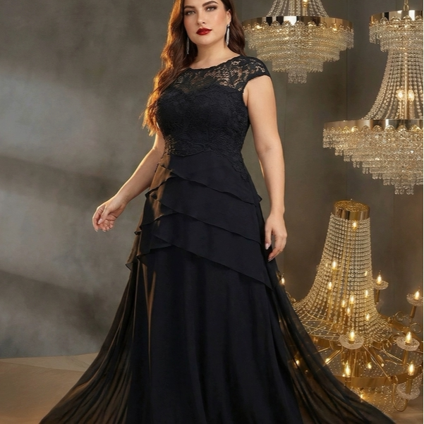 欧美胖mm大码婚礼宴会派对晚礼服长裙 Plus Size Party Dress mom