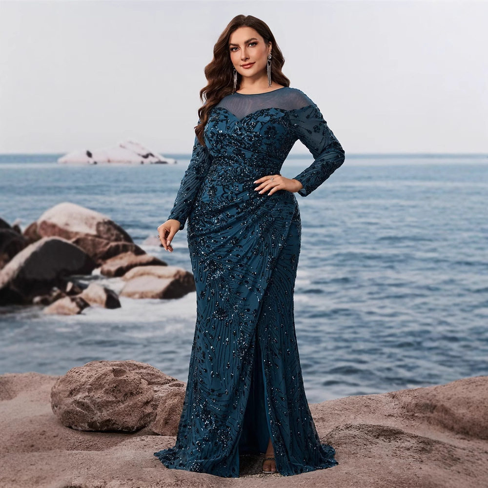 大码礼服外贸长裙长袖酒会正式晚宴礼服裙 evening party dresses
