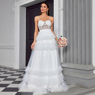 wedding dress long maix dress birthday gown white party 礼服