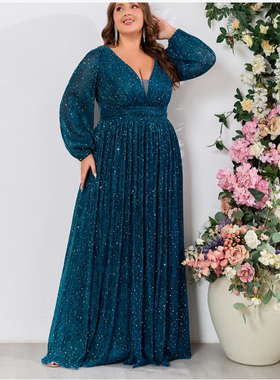 Plus Size Evening Dress Sequin Prom Maxi Dress Party 礼服裙