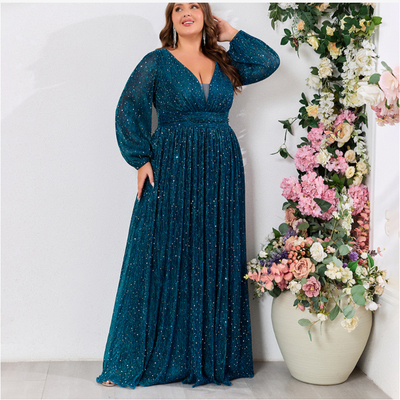 Plus Size Evening Dress Sequin Prom Maxi Dress Party 礼服裙