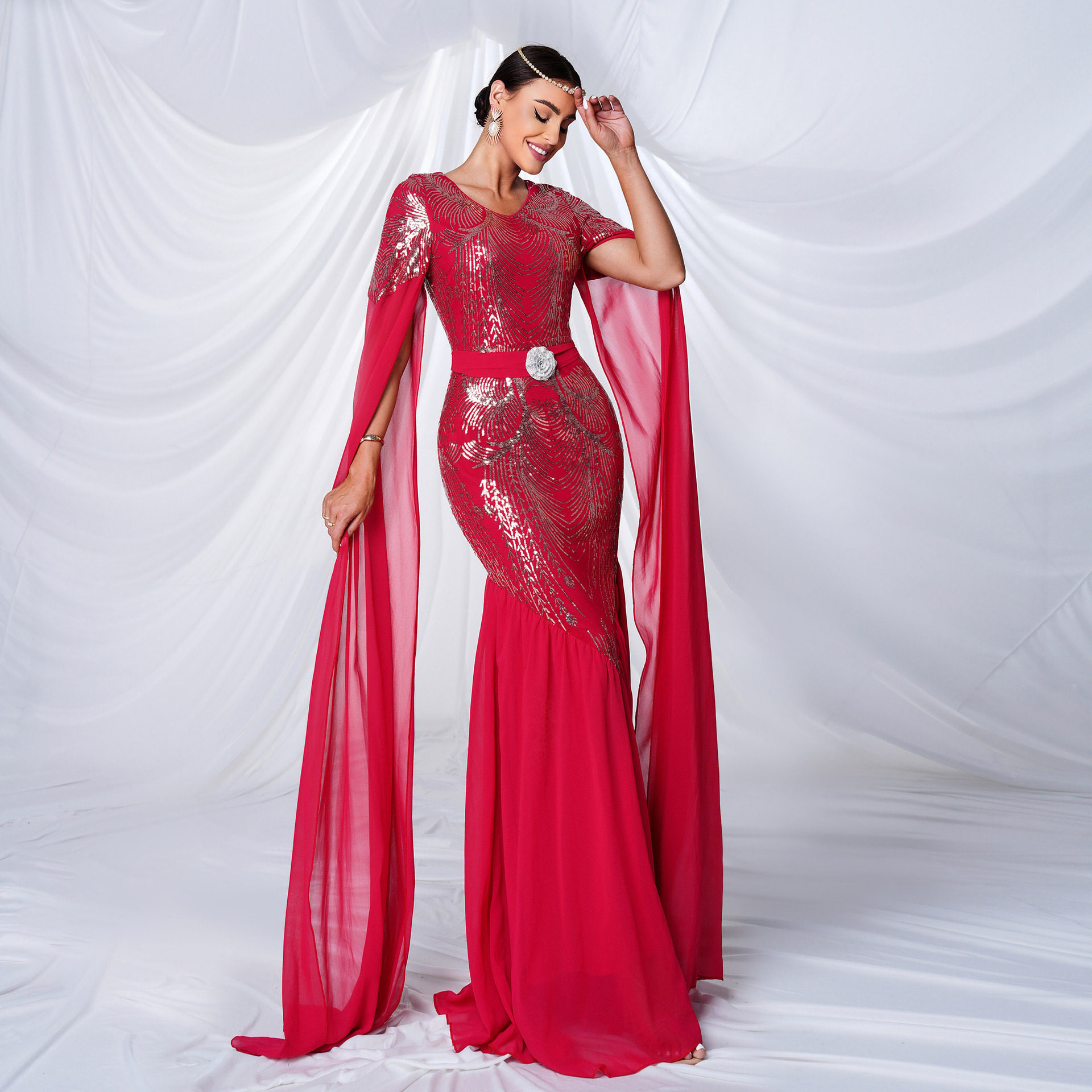 跨境欧美女装新款高级宴会鱼尾晚礼服裙 Wedding Birthday Dress