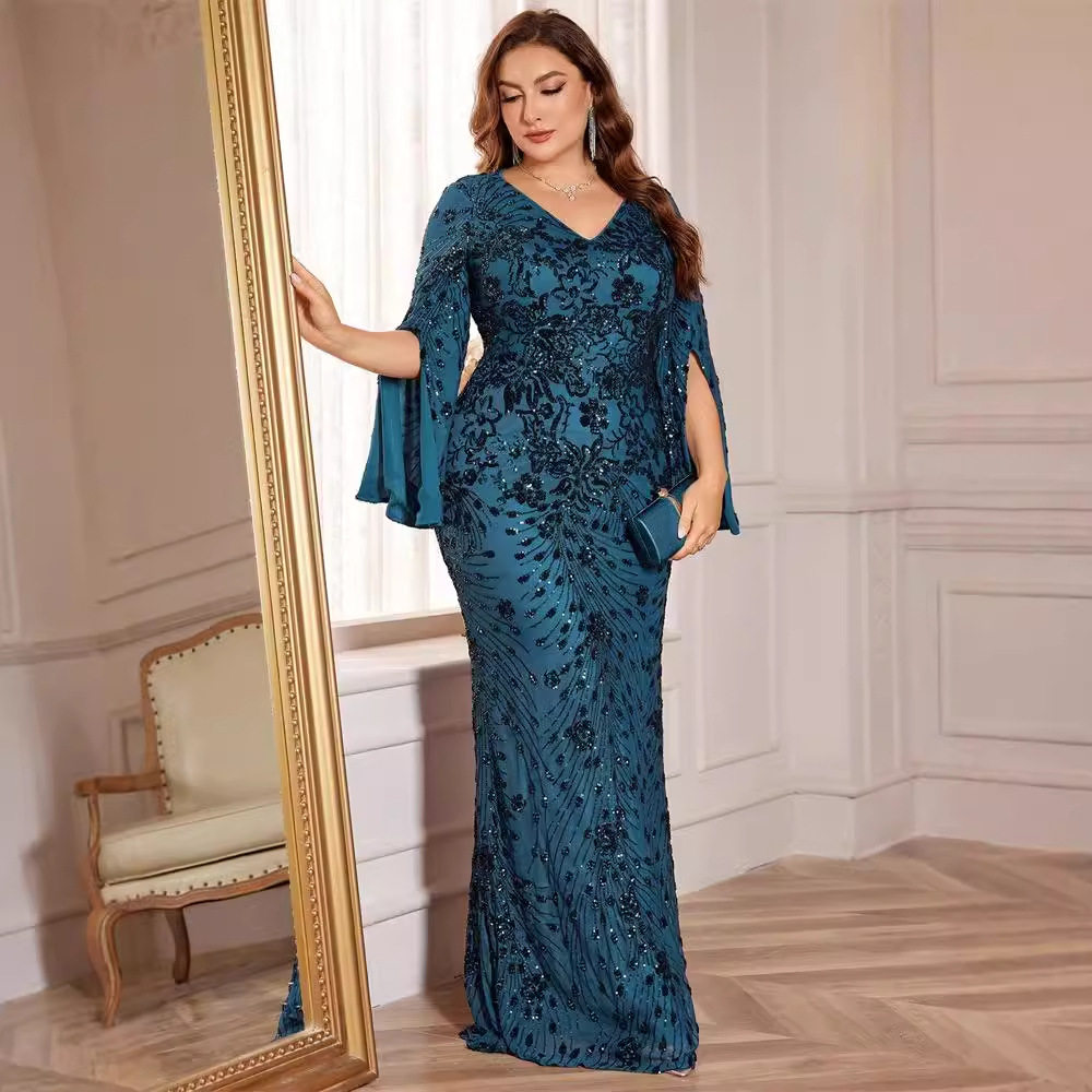 欧美大码新款晚礼服女宴会气质裙长款礼服 plus size dress maxi