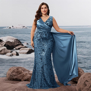 大码肥婆装欧美酒会晚宴礼服裙伴娘礼服 plus size wedding dress