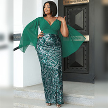 Dinner dresses  women party dress plus size green long maix