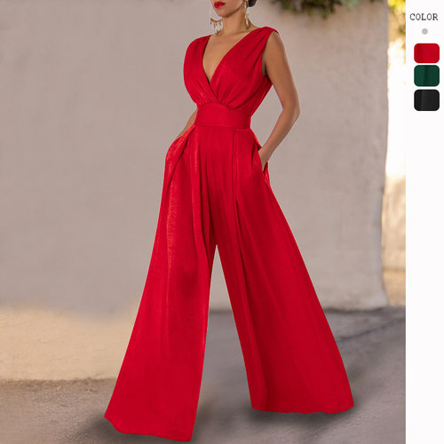 jumpsuits women long pants one pic欧美时尚连体裤高腰阔腿裤女