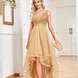 伴娘服长裙无袖亮片婚礼晚礼服生日聚会年后表演服 wedding dress