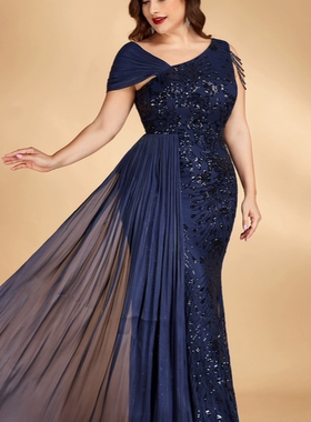 欧美跨境亮片大码晚礼服派对正式宴会服装裙加大码  formal dress