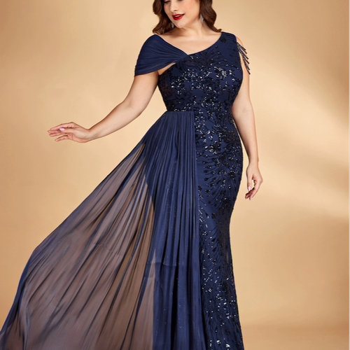 欧美跨境亮片大码晚礼服派对正式宴会服装裙加大码  formal dress