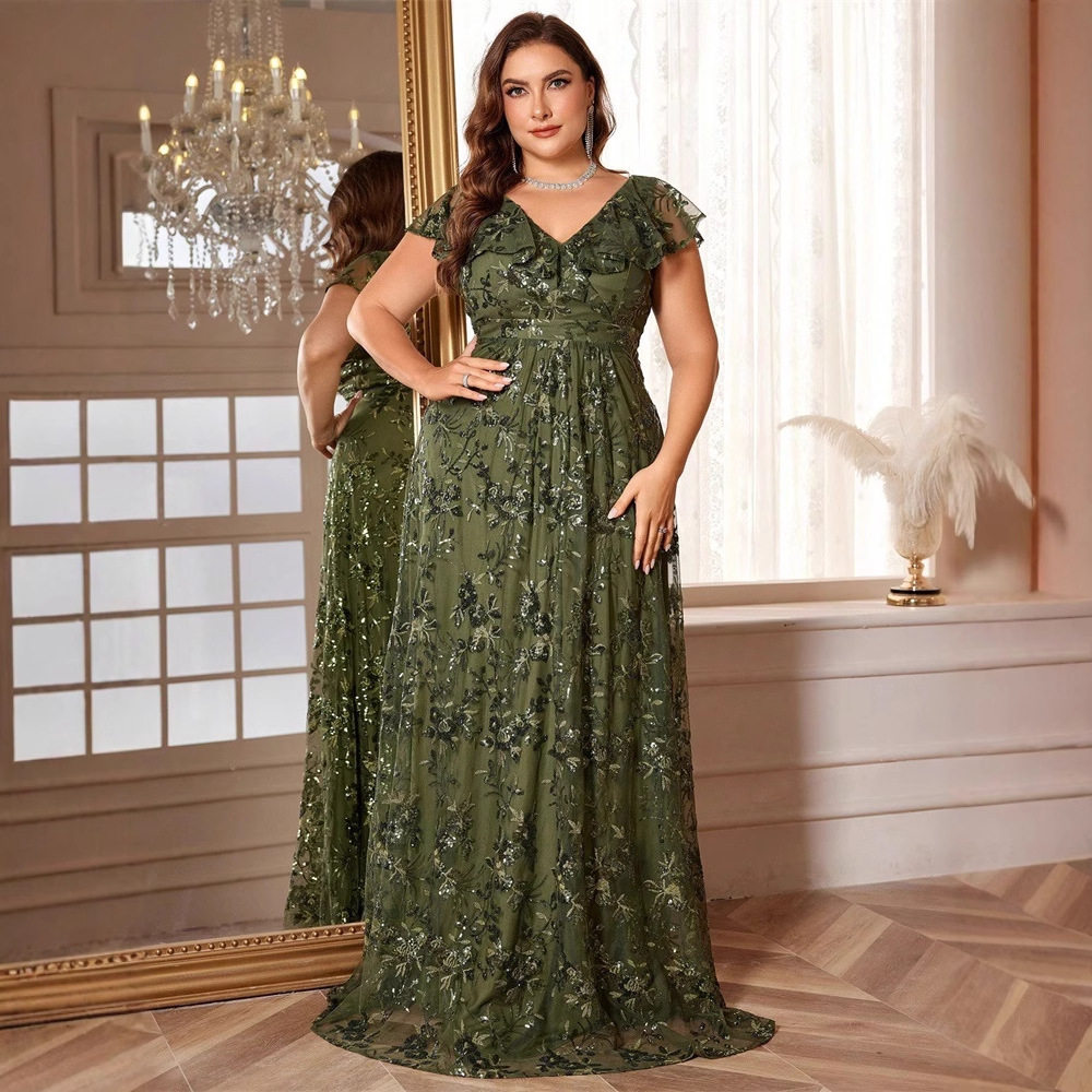 欧美风大码胖妹妹长款性感生日裙正式礼服裙 evening party dress