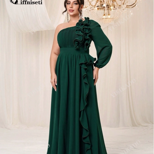 欧美风外贸大码长裙新款生日长款连衣裙绿色礼服裙 party dresses