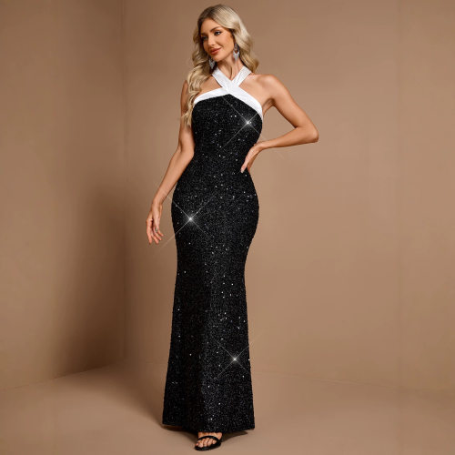 sexy birthday dress long maix slvessless backless black new