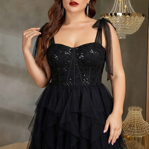 外贸大码长裙吊带收腰礼服晚宴礼服连衣裙 plus size dress black