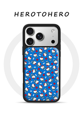 满屏波点蓝色kitty 适用苹果17promax滴胶手机壳磁吸iPhone16新款15可爱超火14全包13华为小米黑边手机壳防摔