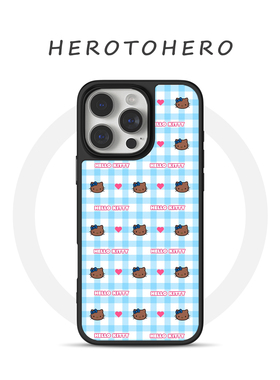 蓝色格纹Kitty猫 适用苹果华为小米手机壳17promax磁吸iPhone16新款15可爱超火14高级感13日韩INS风12手机壳