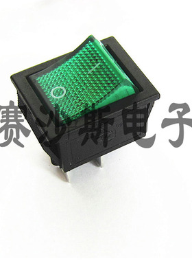 KCD4船型开关 翘板电源按钮 2档4脚绿色带灯 16A 250V 31x25mm