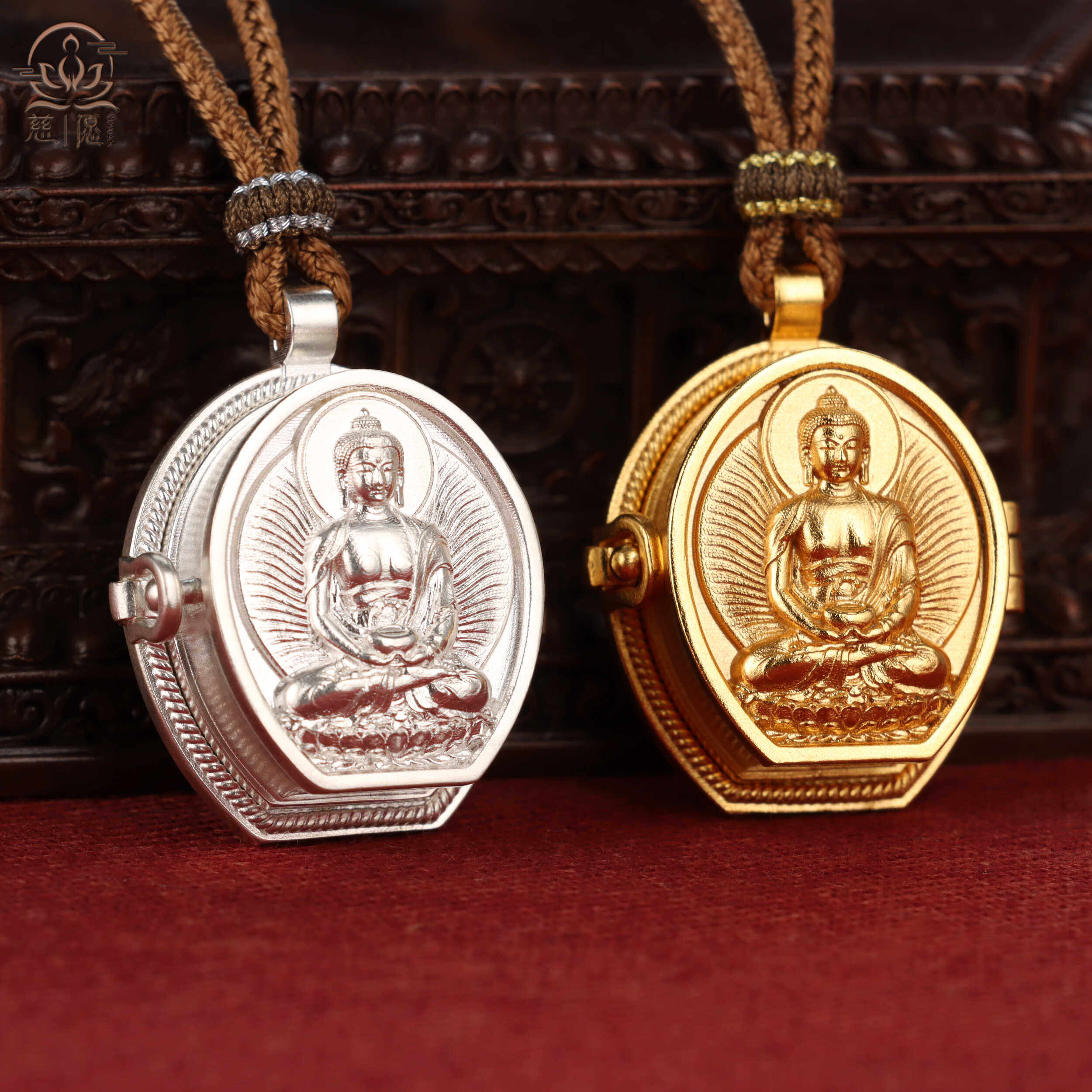 纯银阿弥陀佛嘎乌盒吊坠如来佛祖吊坠项链挂坠饰品可定纯金