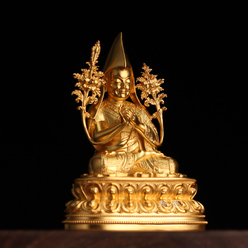 纯银家居摆件甘丹寺宗喀巴佛像佛堂摆件银镀金格鲁派祖师供养上师